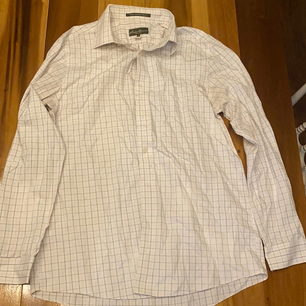 Men’s Eddie Bauer slim dress shirt white/blue checkered size L